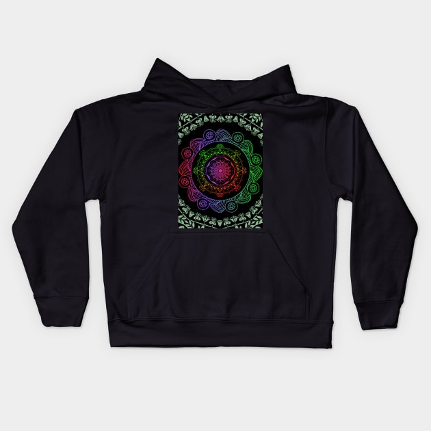 Black Green Red and Violet Mandala Graphic Hindi Art  Design Kids Hoodie by WonderfulHumans